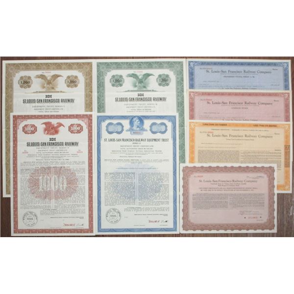 St. Louis-San Francisco Railway Co., 1946-1960's Specimen Stock and Bond Assortment.