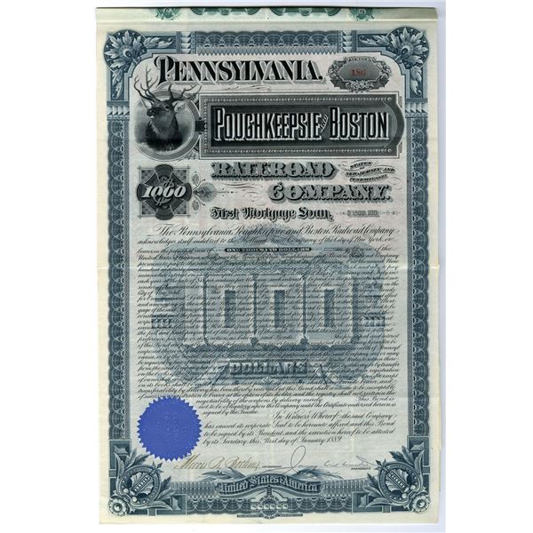 NJ. PA. Pennsylvania, Poughkeepsie and Boston Railroad Co., 1889, I/U Coupon Bond