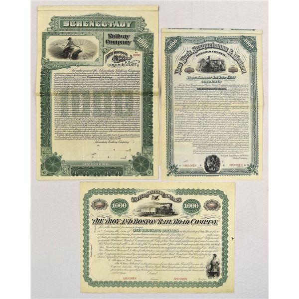 New York Railroad Bond Specimen Trio, 1880 to 1901.