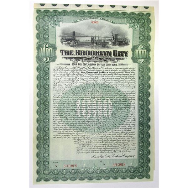 NY. Brooklyn City Railroad Co., 1906, Specimen Gold Coupon Bond, Unlisted Rarity.