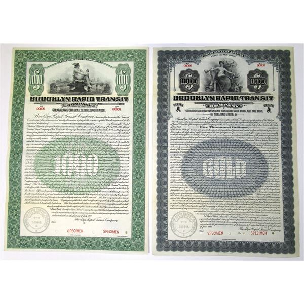 NY. Brooklyn Rapid Transit Co., 1912 and 1918, Specimen Gold Coupon Bond Pair.