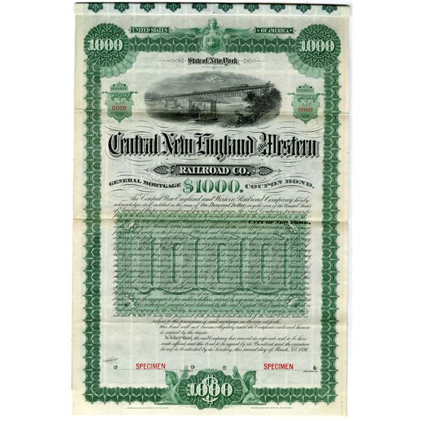 NY. Central New England & Western Railroad Co., 1891 Specimen Coupon Bond