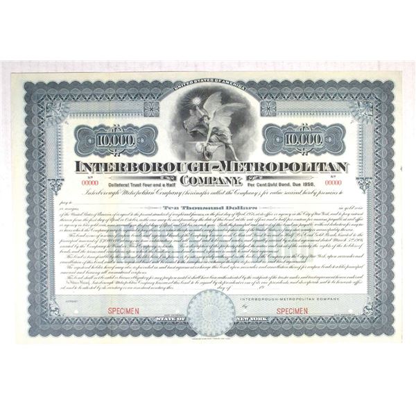 NY. Interborough-Metropolitan Co., 1906, Specimen Registered Gold Bond, Founded by August Belmont, J
