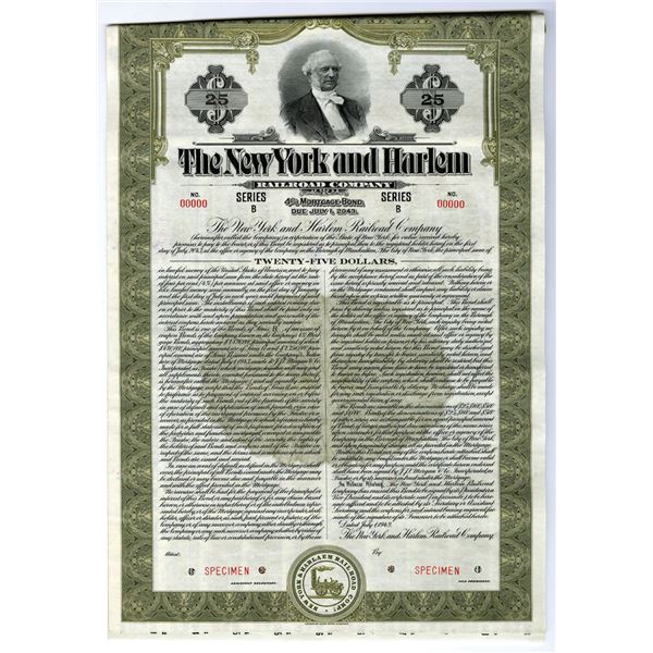 NY. New York and Harlem River Railroad Co., 1943 Low Denomination $25 Specimen Bond.