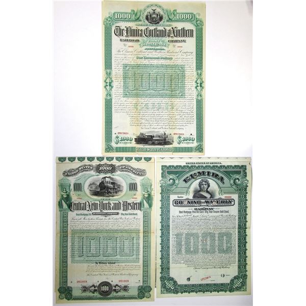 NY. New York Railroads, 1884 to 1907, Specimen Coupon Bond Trio.