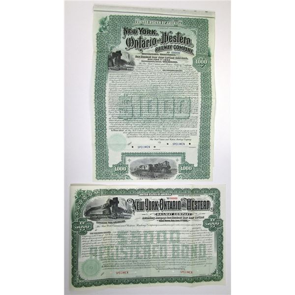 NY. New York, Ontario and Western Railway Co., 1892, Specimen (Registered and Coupon) 4% Gold Bond P