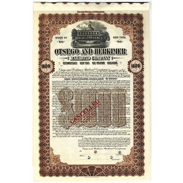NY. Otsego and Herkimer Railroad Co. 1912 Specimen Bond