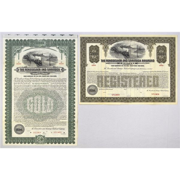 NY. Rensselaer and Saratoga Railroad Co., 1921, Specimen (Registered and Coupon) Gold Bond Pair.
