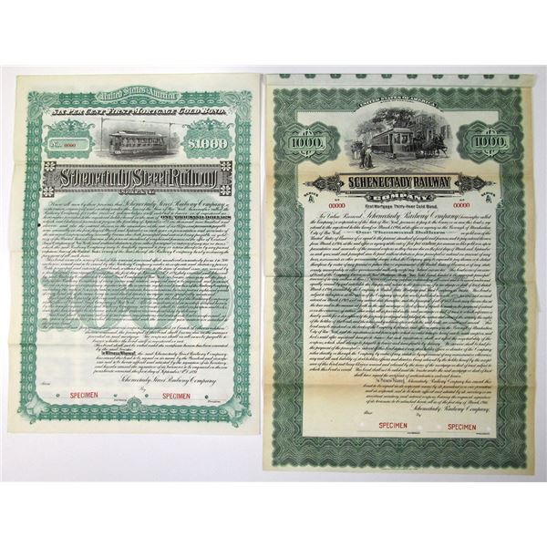NY. Schenectady Railway Co., 1891 and 1916, Specimen Coupon Bond Pair.