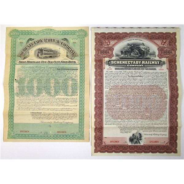 NY. Schenectady Railway Co., 1895 and 1903, Specimen Gold Coupon Bond Pair.