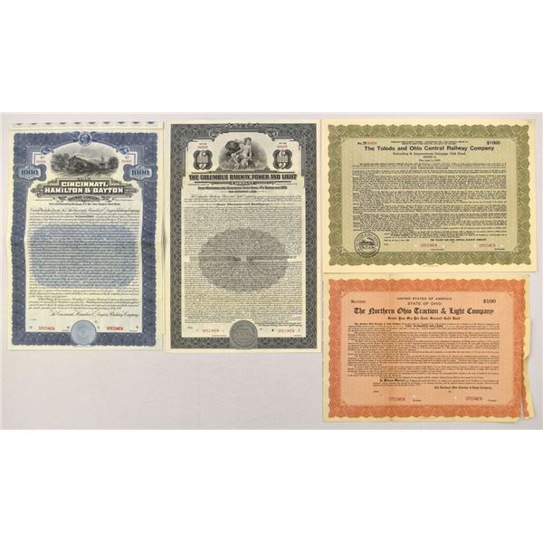 OH. Ohio Based Railroad Specimen Certificates, 1909 to 1935.