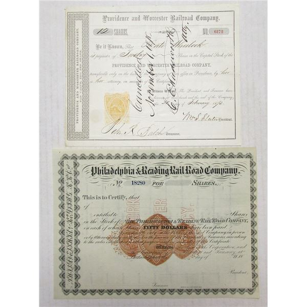 PA. Philadelphia & Reading and Providence & Worcester Railroad Co., 1873 - 1880s I.R. Revenue Imprin