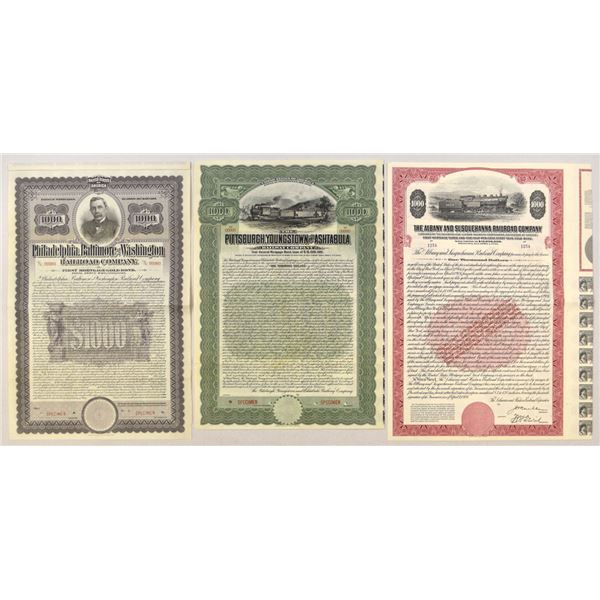 PA. NY., Pennsylvania and New York Railroads Specimen Bond Trio.