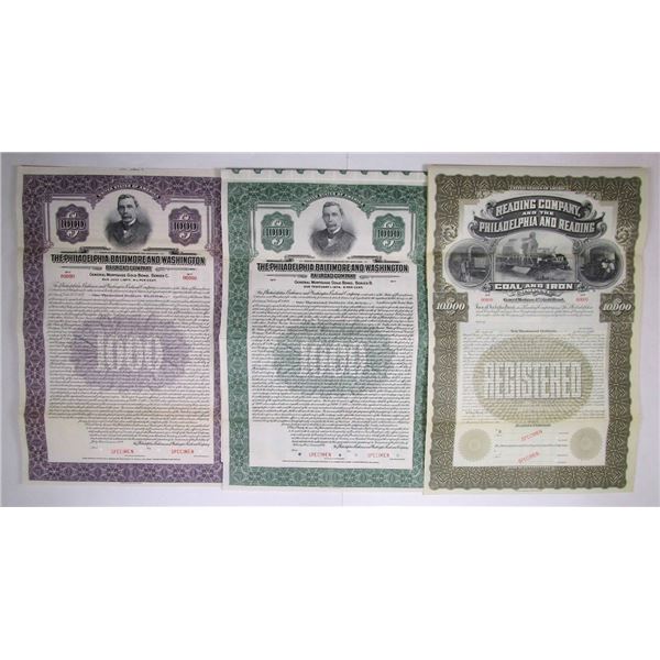 Pennsylvania, Delaware, & Maryland Specimen Bond Trio, 1897-1927