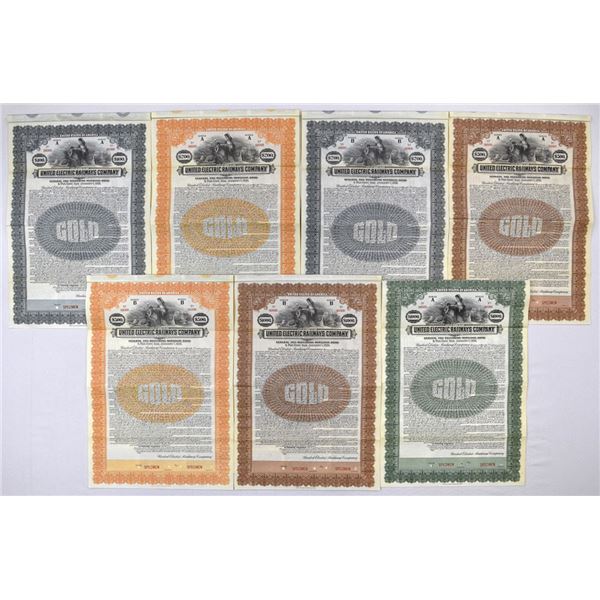 RI. United Electric Railways Co., 1921, Specimen Coupon Bond Assortment.