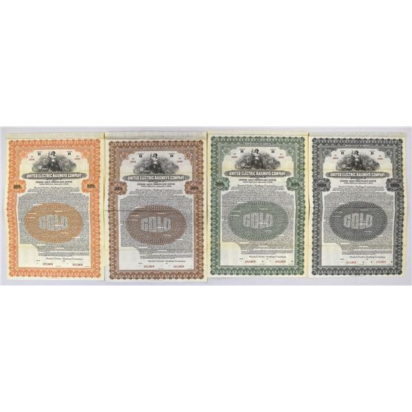 RI. United Electric Railways Co., 1921, Specimen Coupon Bond Quartet.