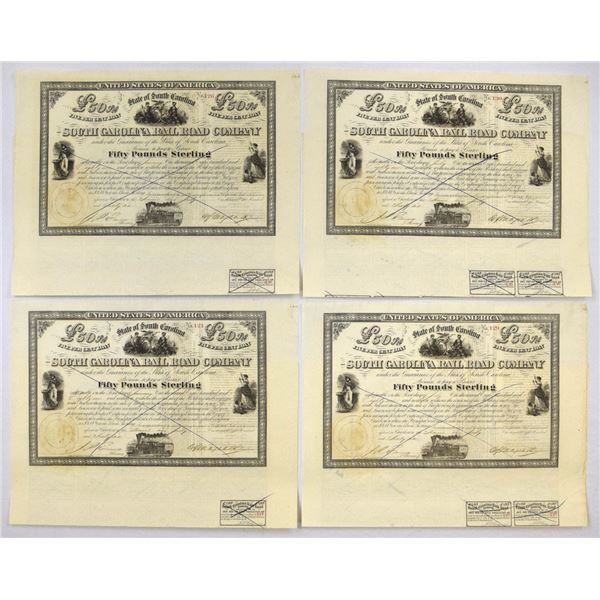 SC. South Carolina Rail Road Co., 1866, I/C Bond quartet.