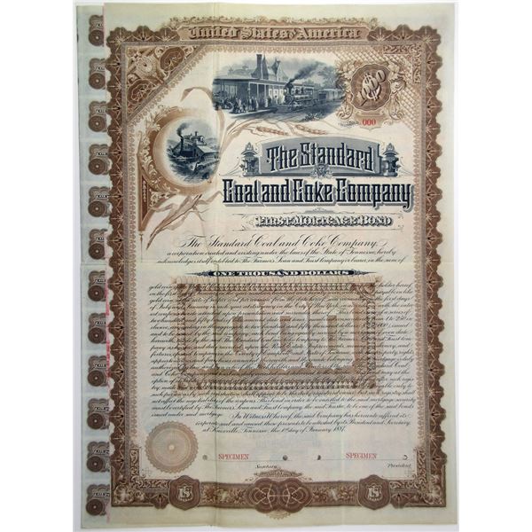 TN. Standard Coal & Coke Co. 1887 Specimen Gold Coupon Bond