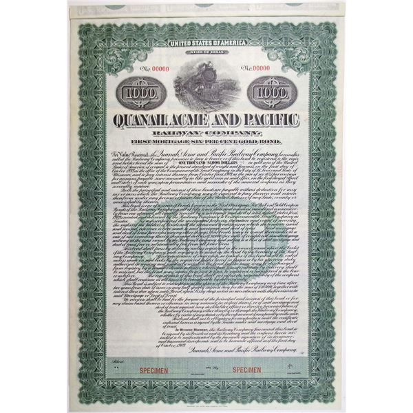 TX. Quanah, Acme and Pacific Railway Co. 1909 Specimen Gold Coupon Bond