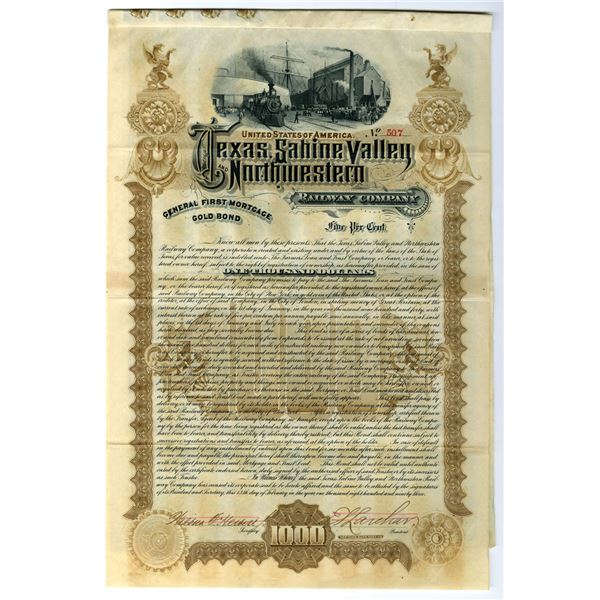 TX. Texas, Sabine Valley and Northwestern Rail Way Co., 1883, I/C Bond.