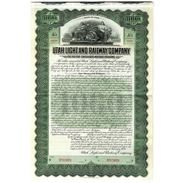 UT. Utah Light and Railway Co. 1904 Specimen Bond