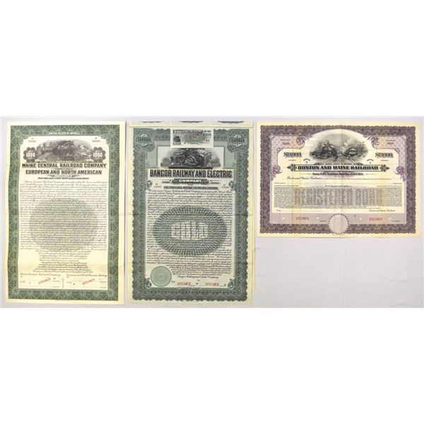 ME., MA., NH., & NY. Specimen Railroad Bond Trio, ca.1905 to 1933