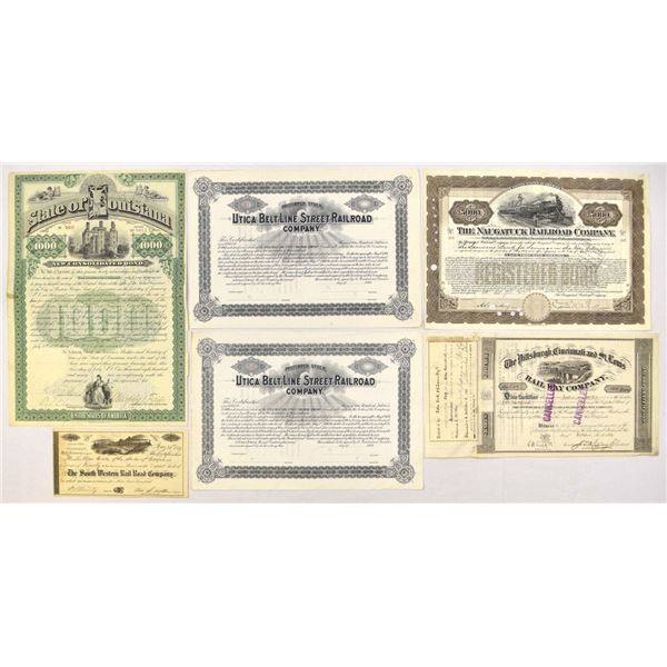 Railroad Related U/U and I/C Band and Share Certificates, 1879 to 1905.