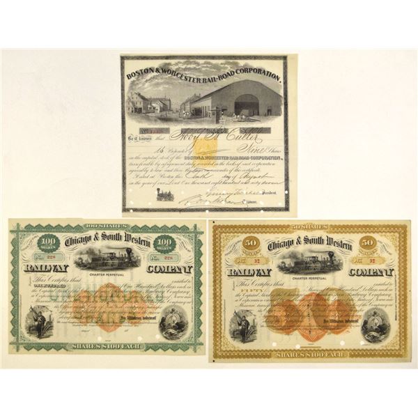 Railroad Stock Certificate Trio, 1867 to 1880s