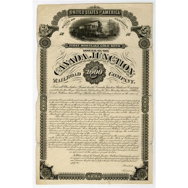 Vermont & Canada. Canada Junction Railroad Co., 1882, Proof Bond.