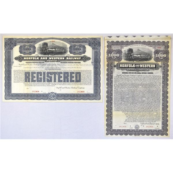 VA. Norfolk and Western Railway Co., 1904, Specimen (Coupon and Registered) Gold Bond Pair.