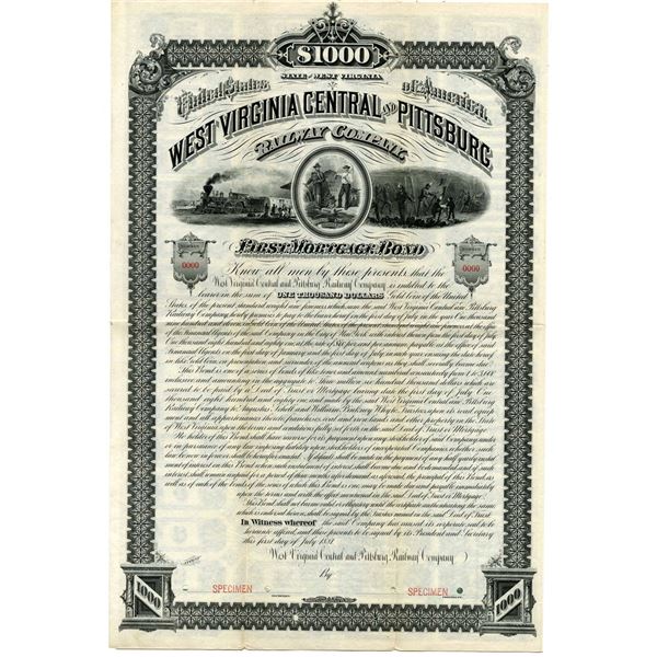 WV. West Virginia Central and Pittsburg Railway Co., 1881 Specimen Bond