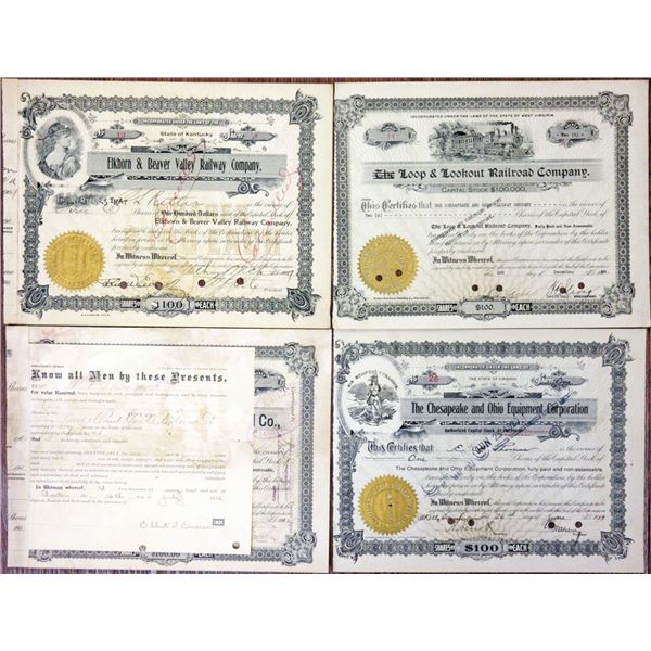 WV. VA. KY., West Virginia,  Virginia and Kentucky Railroad Stock Certificate Quartet, ca.1909-1929