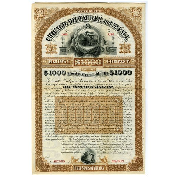 Chicago, Milwaukee and St. Paul Railway Co., 1884 Specimen Bond