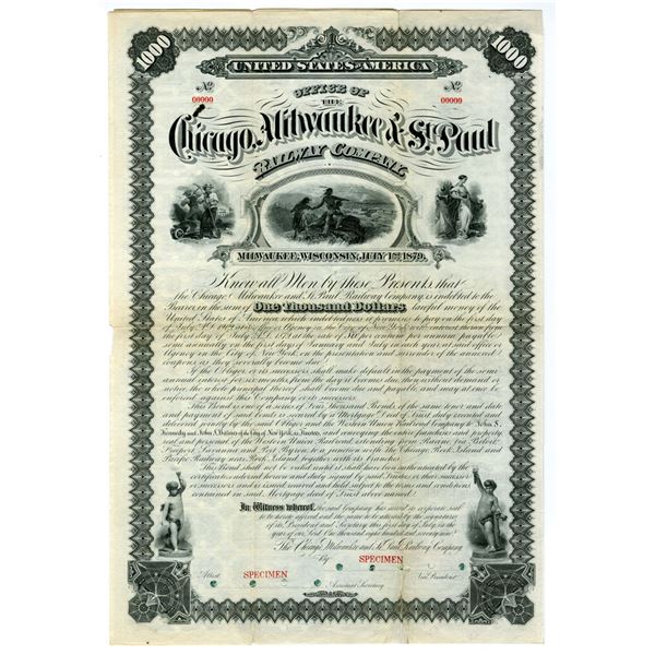 WI. Chicago, Milwaukee & St. Paul Railway Co., 1879, Specimen Bond.