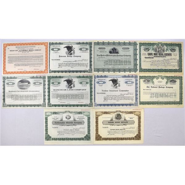 NJ. Real Estate and Land Related Specimen Stock Certificates, ND (1880 to 1920s).