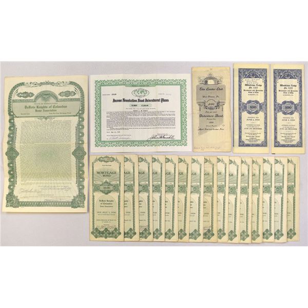 OH. PA. Fraternal and Financial I/U Bond Assortment,  1899 to 1959.