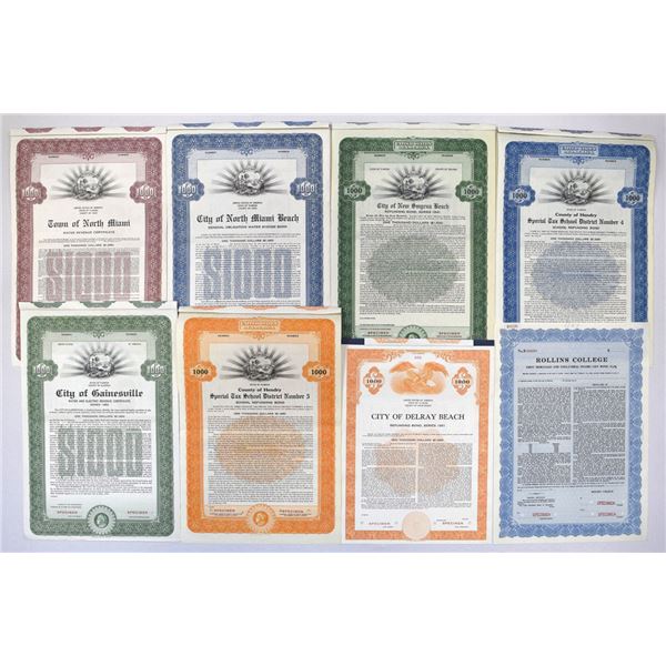 FL. Florida Government and Municipal Specimen Bonds, 1941 to 1953