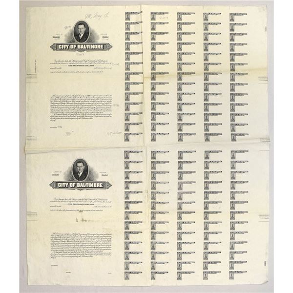 MD. City of Baltimore, 1956, Large Format Bond Proof with Coupons.