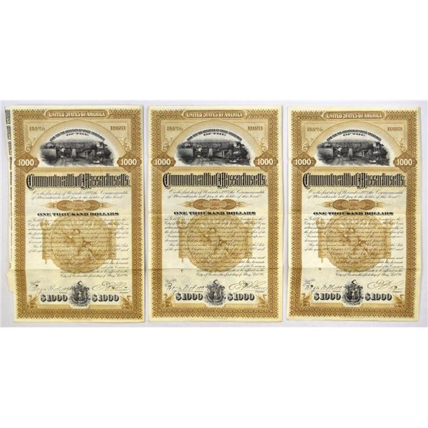 MA. Commonwealth of Massachusetts, 1896, Trio of I/C Bonds.