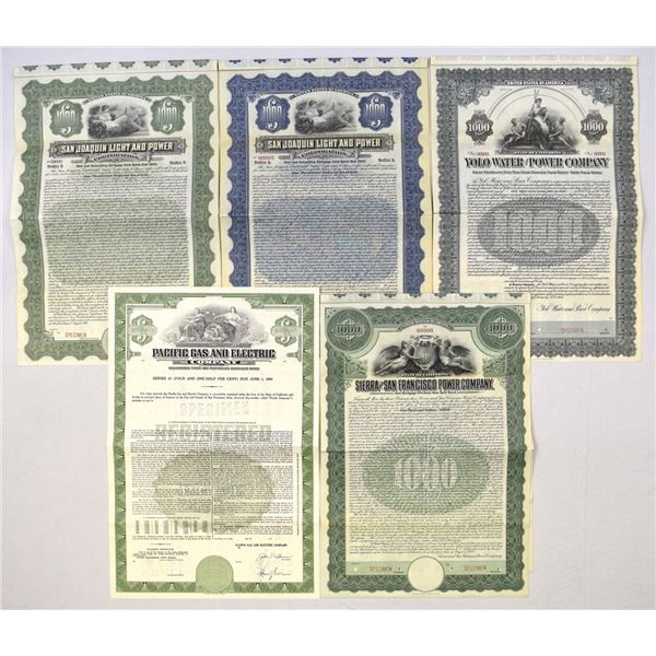 CA. California Based Utility Companies Specimen Bonds, 1909 to 1979