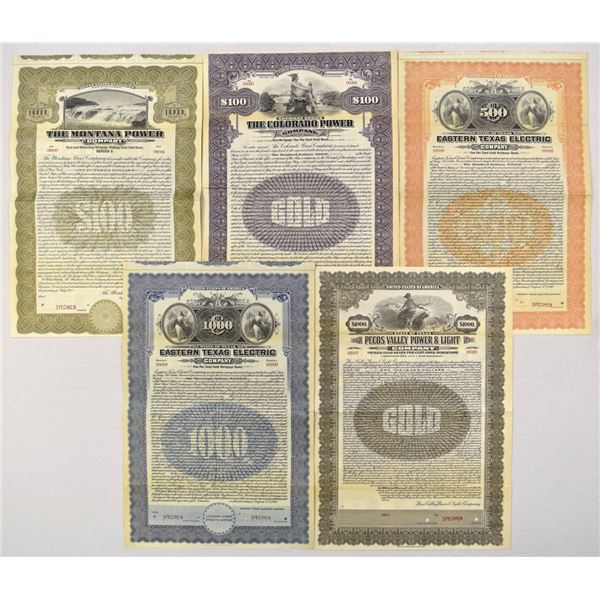 MT. CO. NM. TX. Power & Light Co. Stock Certificate Group, 1913 to 1927, Multi-State Electric Utilit