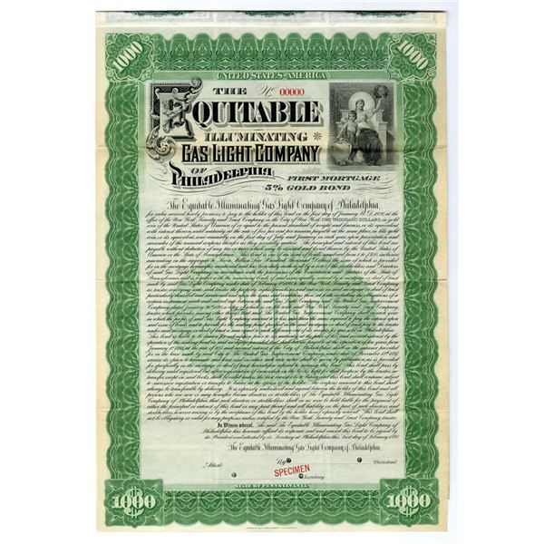 Equitable Illuminating Gas Light Company of Philadelphia, 1898 Unique Specimen Bond
