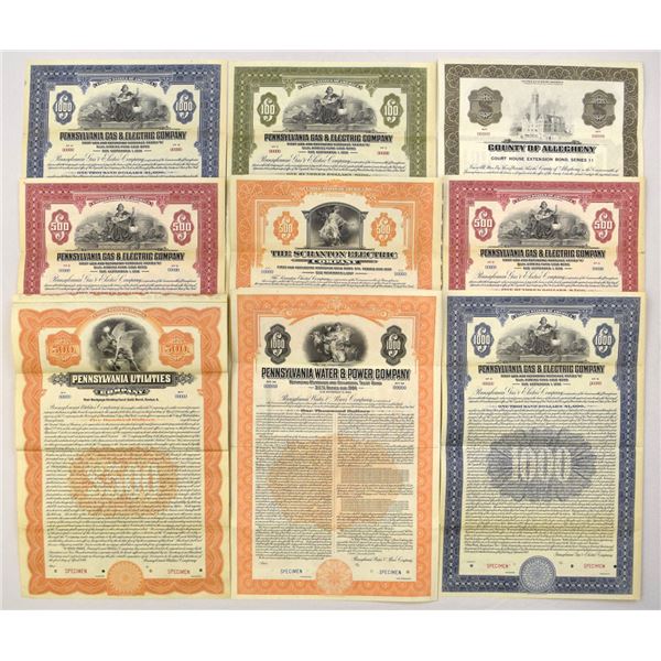 Pennsylvania Electric, Gas & Municipal Bonds, 1916 to 1936, Utility & County Assortment.