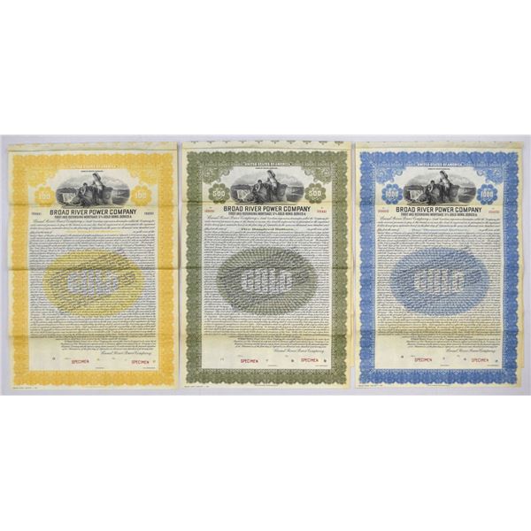 SC. Broad River Power Co., 1924, Specimen Coupon Bond Trio.