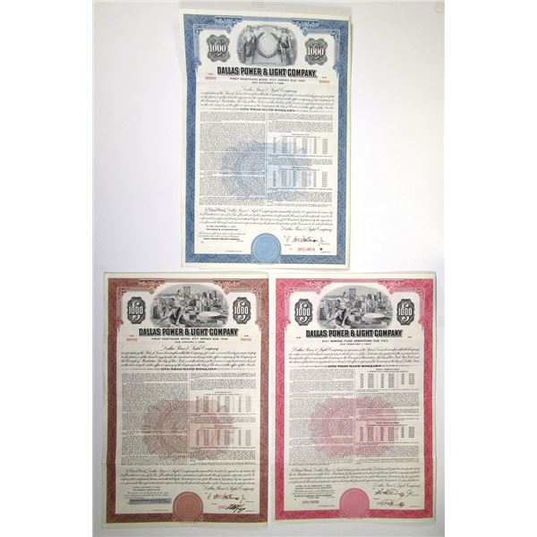 TX. Dallas Power & Light Co. 1959 to 1968 Specimen Coupon Bond Trio