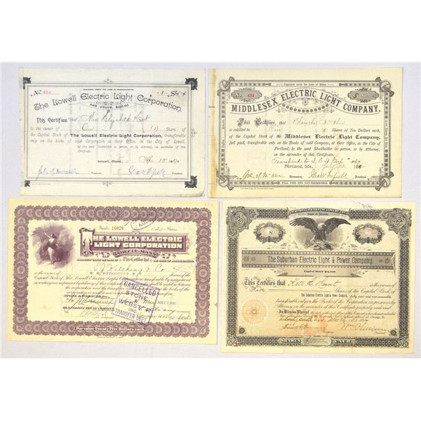 Electric Light Companies, 1890 to 1927, Issued Stock Certificate Quartet.