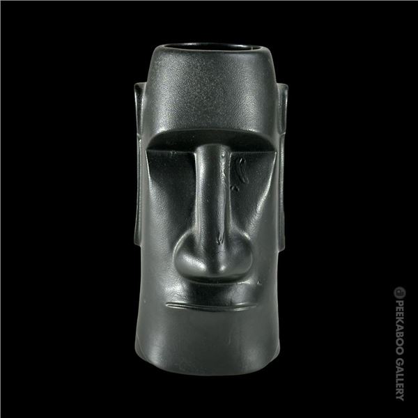 EARLY "THE TIKIS" SAN GABRIEL ADDRESS BLACK MOAI TIKI MUG.