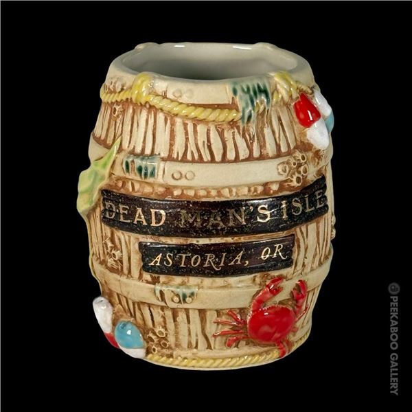 MUNKTIKI DEAD MAN'S ISLE HAND-PAINTED "DEBRIS BARREL" MUG.