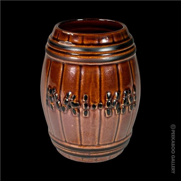 MAI KAI DARK BROWN RUM BARREL TIKI MUG.