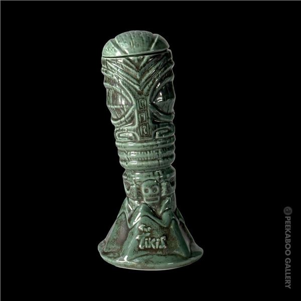 TEST GLAZE - EXOTIKON "THE TIKIS" MUG - #3B GREEN PEARL FINISH.